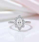 18k White Gold 1ct 5*7mm Oval Cut Diamond Option Lotus Shaped Engagement Ring