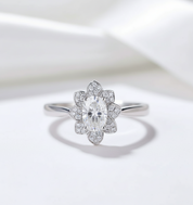 18k White Gold 1ct 5*7mm Oval Cut Diamond Lotus Shaped Engagement Ring-Black Diamonds New York