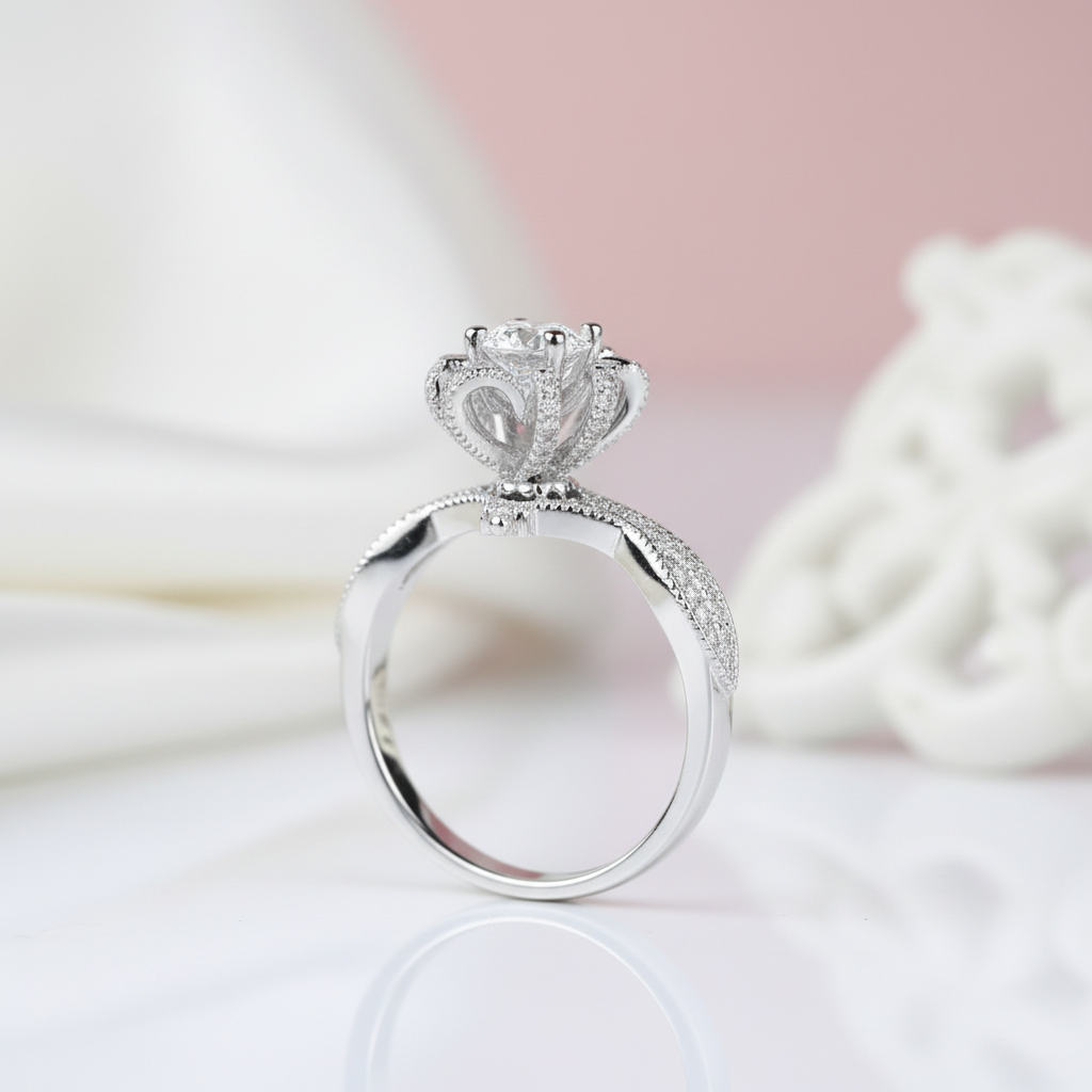 18k White Gold 1.0 Ct 6.5mm Round Cut Diamond Option Wedding Ring-Black Diamonds New York