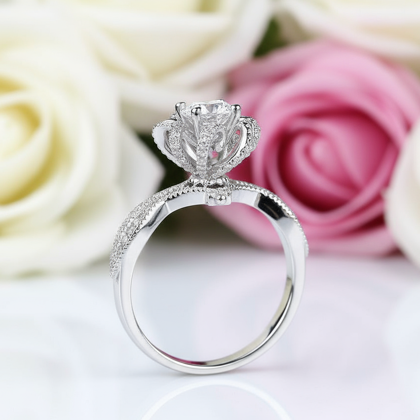 18k White Gold 1.0 Ct 6.5mm Round Cut Diamond Wedding Ring-Black Diamonds New York