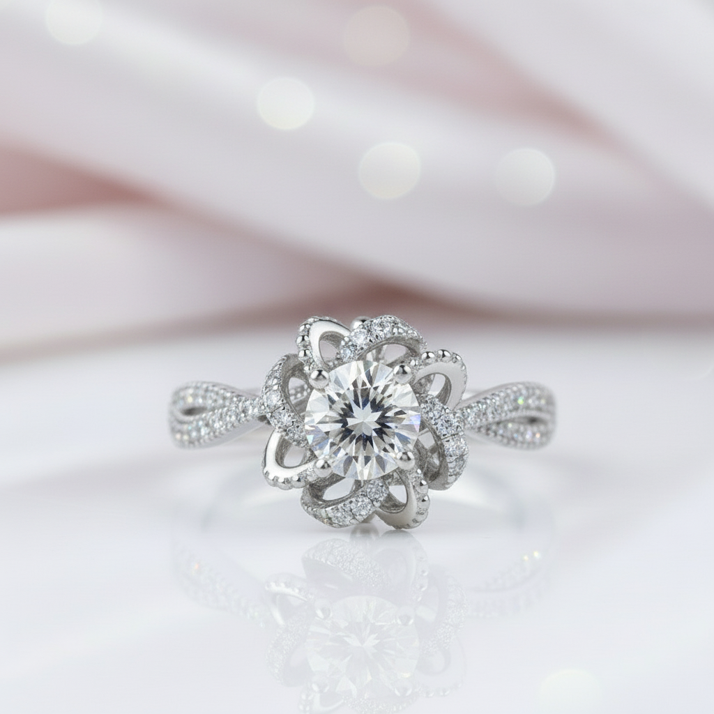 18k White Gold 1.0 Ct 6.5mm Round Cut Diamond Wedding Ring-Black Diamonds New York