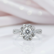 18k White Gold 1.0 Ct 6.5mm Round Cut Diamond Wedding Ring-Black Diamonds New York