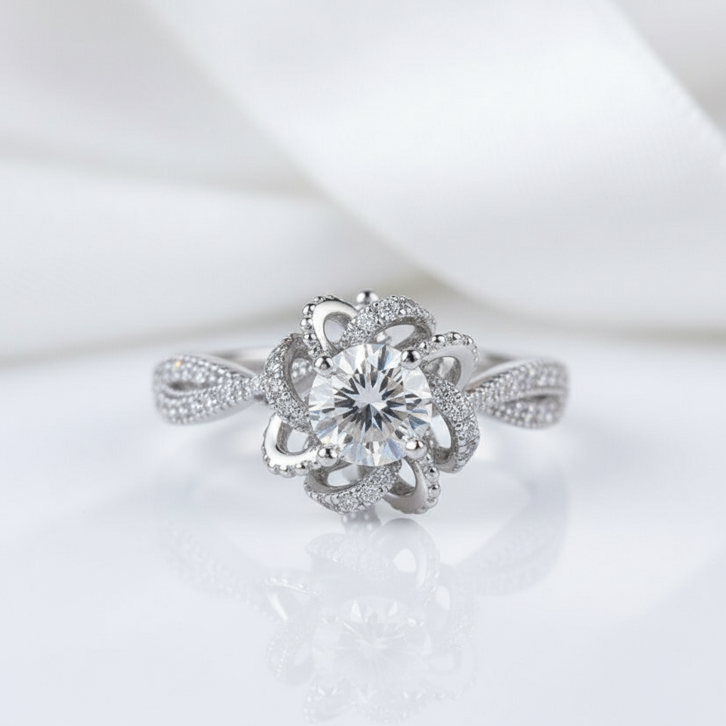 18k White Gold 1.0 Ct 6.5mm Round Cut Diamond Wedding Ring-Black Diamonds New York