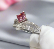 18K White Gold 1ct Princess Cut Pink Diamond Crown Engagement Ring-Black Diamonds New York