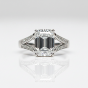 18K White Gold 2 Carat Emerald Cut Diamond Option Split Shank Engagement Ring-Black Diamonds New York