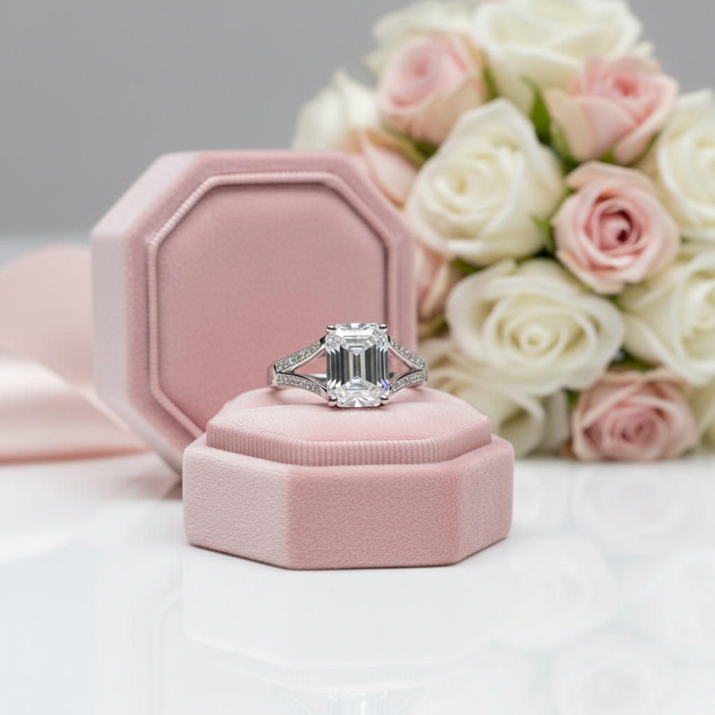 18K White Gold 2 Carat Emerald Cut Diamond Option Split Shank Engagement Ring-Black Diamonds New York