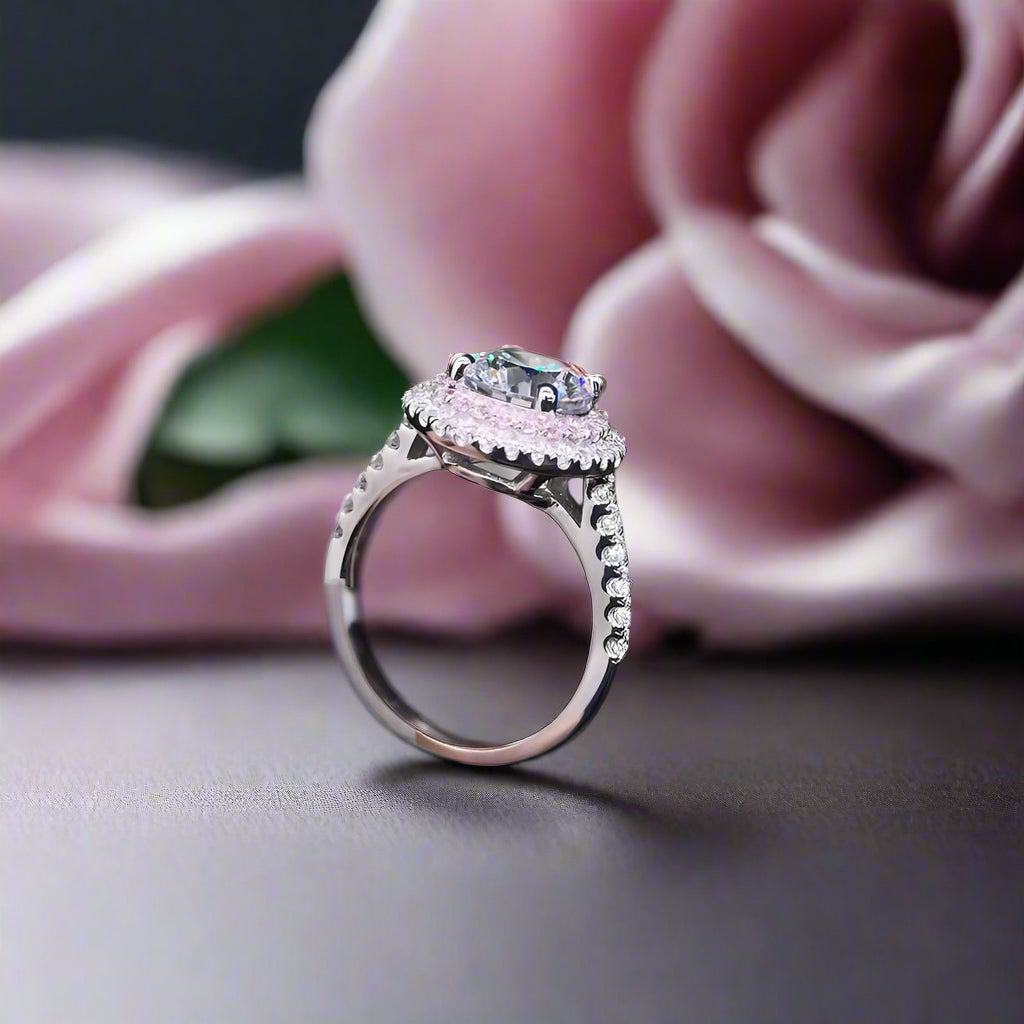 18k White Gold 2.0 Ct Diamond Double Halo Engagement Ring-Black Diamonds New York