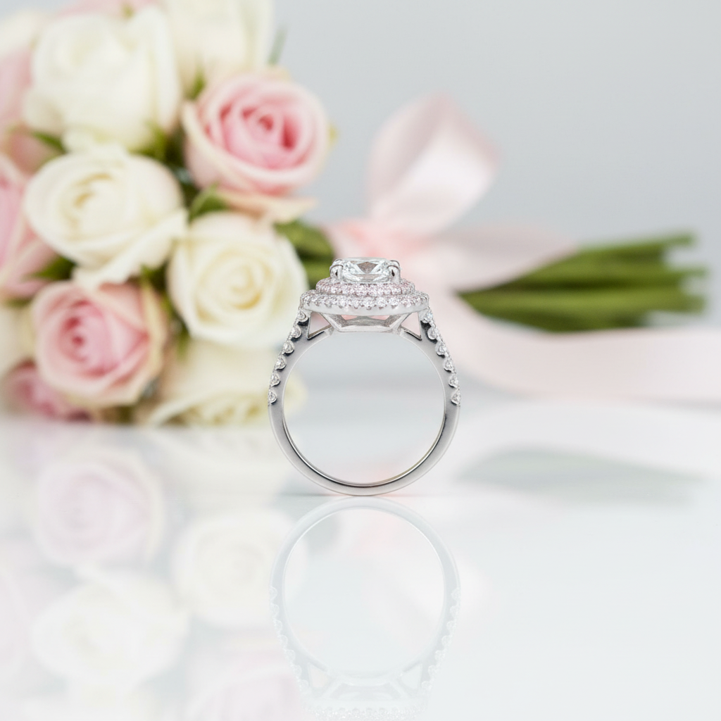 18k White Gold 2.0 Ct Diamond Option Double Halo Engagement Ring-Black Diamonds New York