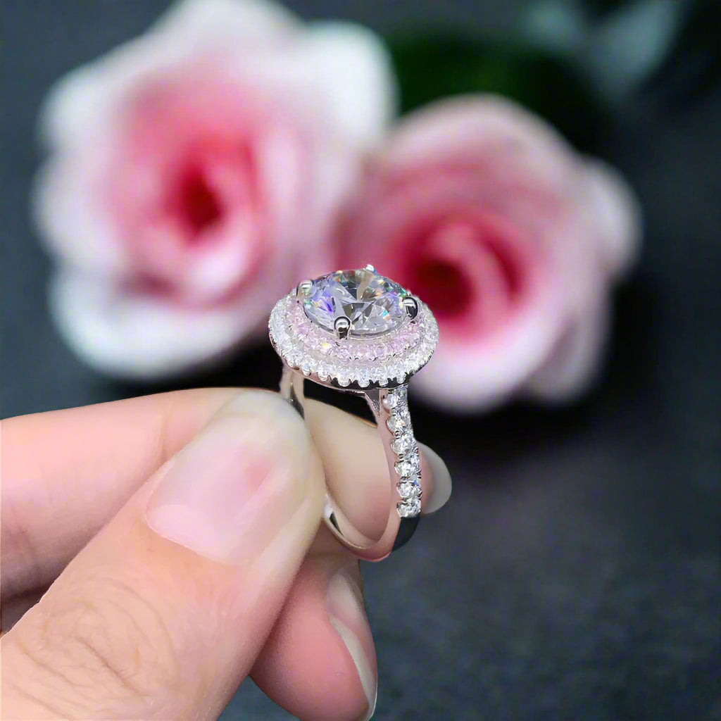 18k White Gold 2.0 Ct Diamond Double Halo Engagement Ring-Black Diamonds New York