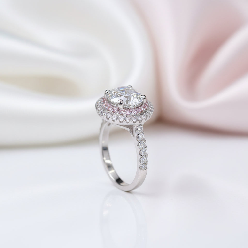 18k White Gold 2.0 Ct Diamond Option Double Halo Engagement Ring-Black Diamonds New York