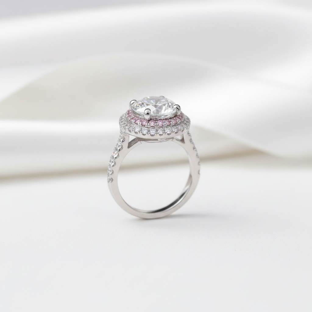 18k White Gold 2.0 Ct Diamond Option Double Halo Engagement Ring-Black Diamonds New York