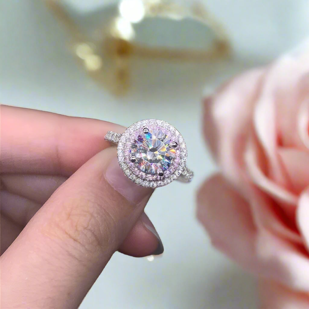 18k White Gold 2.0 Ct Diamond Double Halo Engagement Ring-Black Diamonds New York