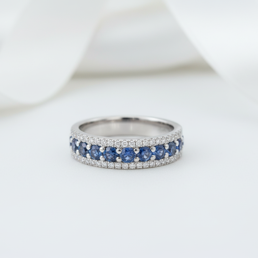 18k White Gold 2.0 Ctw Blue Round Cut Diamond Option Wedding Band-Black Diamonds New York