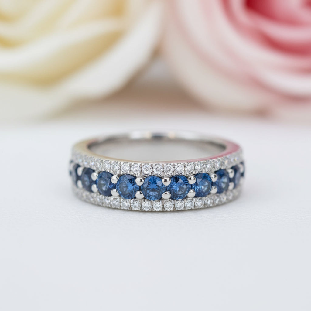 18k White Gold 2.0 Ctw Blue Round Cut Diamond Wedding Band-Black Diamonds New York