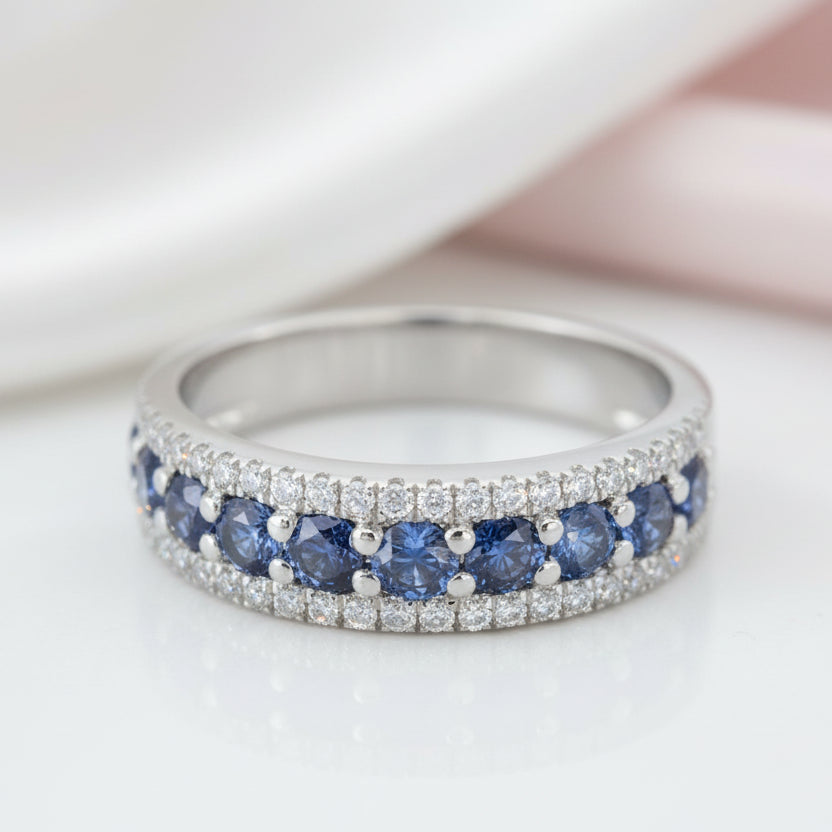 18k White Gold 2.0 Ctw Blue Round Cut Diamond Option Wedding Band-Black Diamonds New York