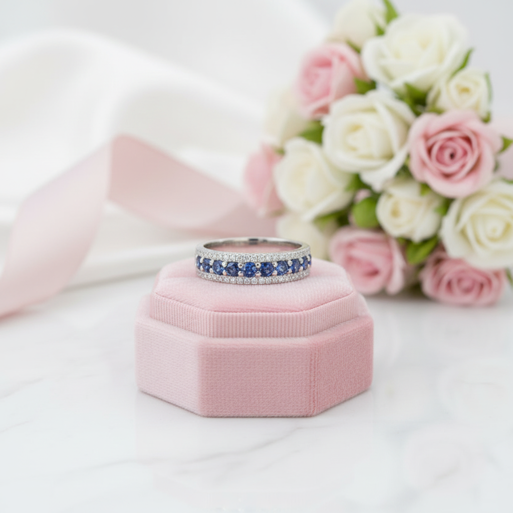 18k White Gold 2.0 Ctw Blue Round Cut Diamond Option Wedding Band-Black Diamonds New York