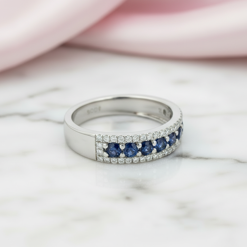 18k White Gold 2.0 Ctw Blue Round Cut Diamond Option Wedding Band-Black Diamonds New York