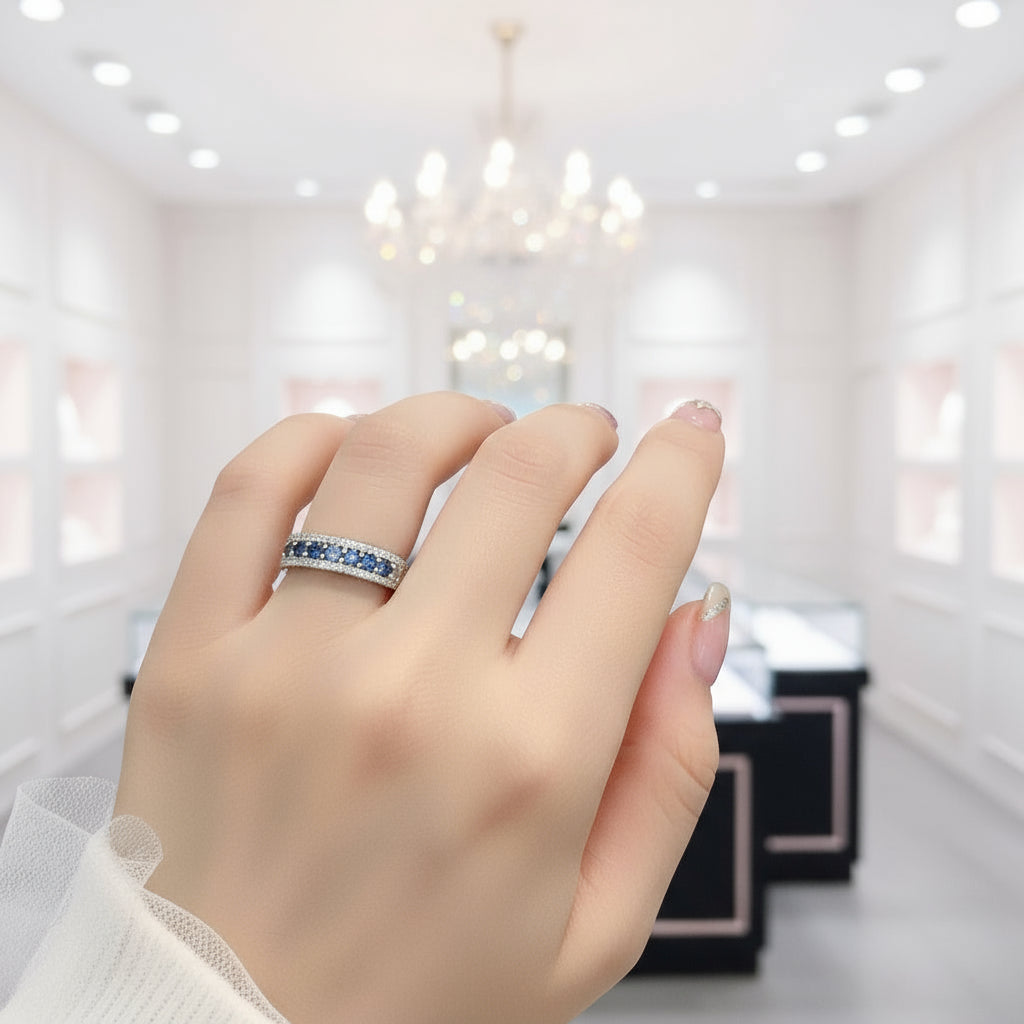 18k White Gold 2.0 Ctw Blue Round Cut Diamond Wedding Band-Black Diamonds New York