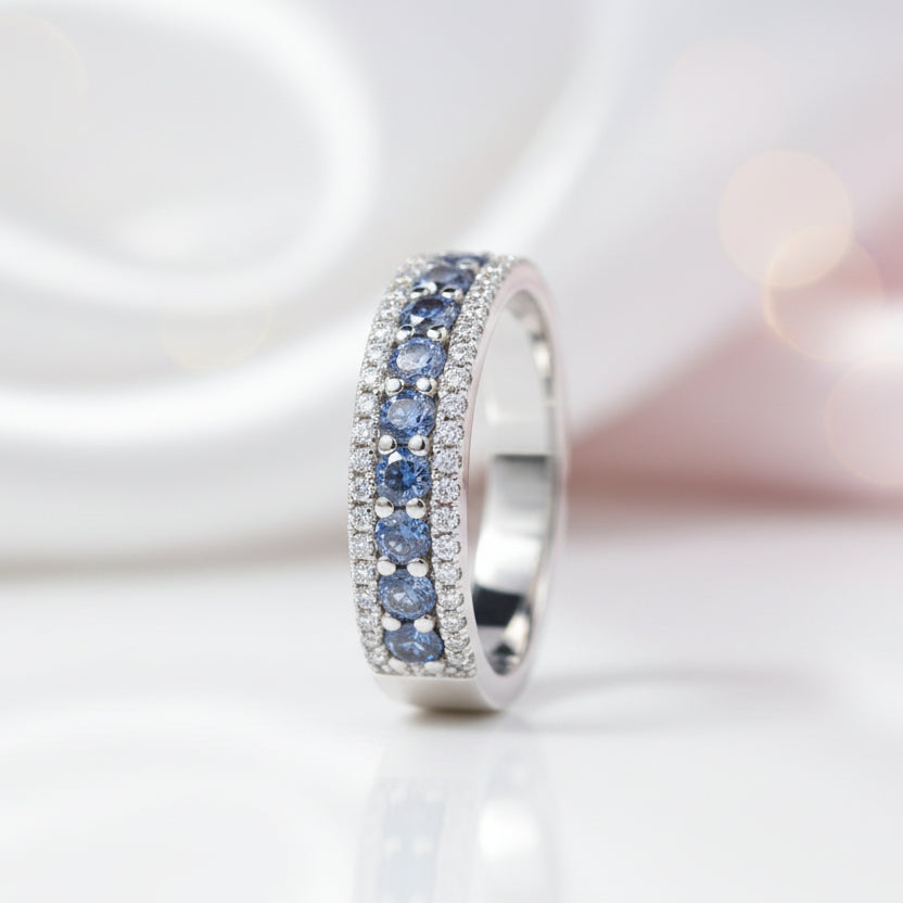 18k White Gold 2.0 Ctw Blue Round Cut Diamond Option Wedding Band-Black Diamonds New York