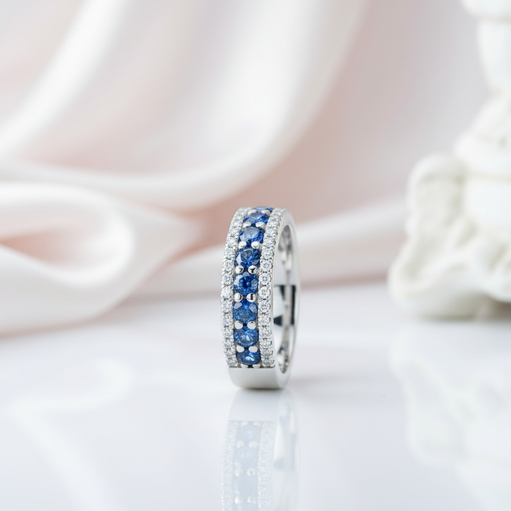 18k White Gold 2.0 Ctw Blue Round Cut Diamond Option Wedding Band-Black Diamonds New York