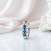 18k White Gold 2.0 Ctw Blue Round Cut Diamond Option Wedding Band-Black Diamonds New York