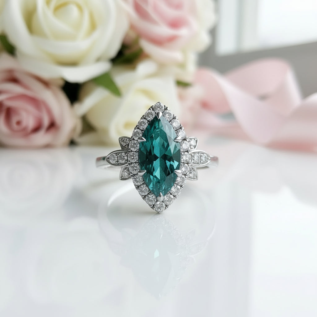 18k White Gold 2.4 Ctw Marquise Cut Diamond Option Engagement Ring-Black Diamonds New York