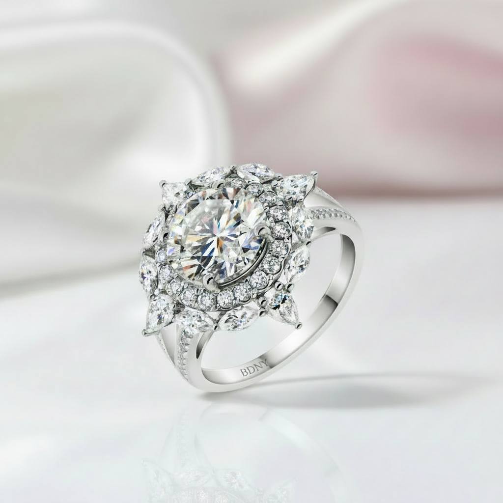 18k White Gold 3.0 Ct Round Cut Diamond Option Engagement Ring-Black Diamonds New York