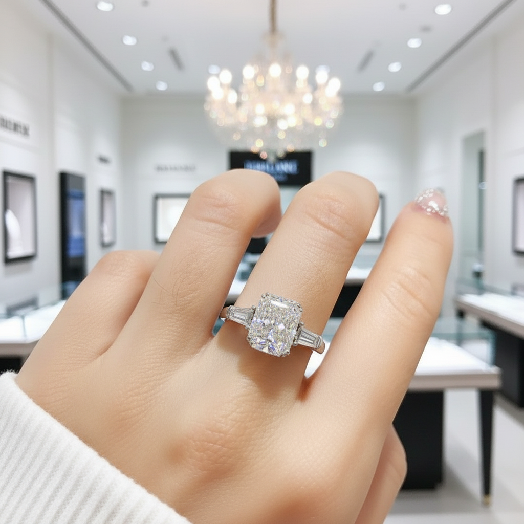 18k White Gold 3.0ct Radiant Cut Diamond Engagement Ring-Black Diamonds New York