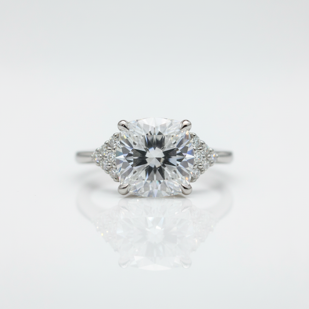 18K White Gold 3ct Cushion Cut Diamond Option Arrow Engagement-Black Diamonds New York