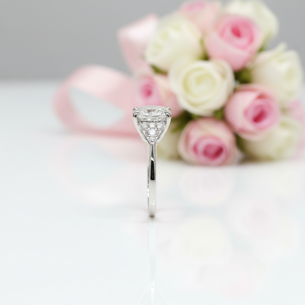 18K White Gold 3ct Cushion Cut Diamond Option Arrow Engagement-Black Diamonds New York