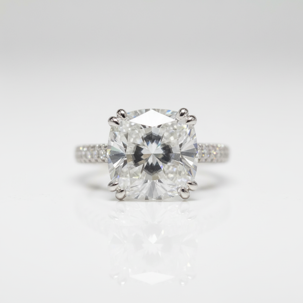 18K White Gold 5 Carat Cushion Cut Diamond Option Engagement Ring-Black Diamonds New York