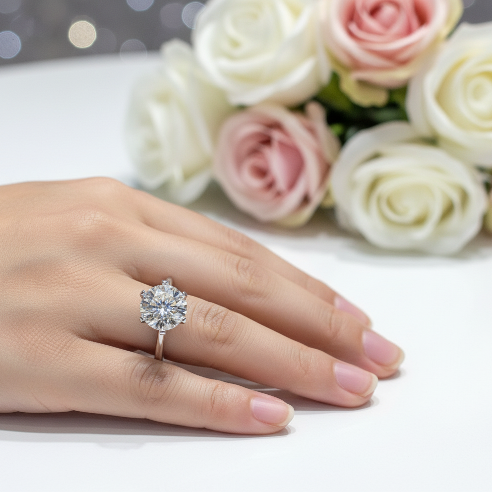 18K White Gold 5.0ct Round-Cut Sparkling Diamond Engagement Ring-Black Diamonds New York