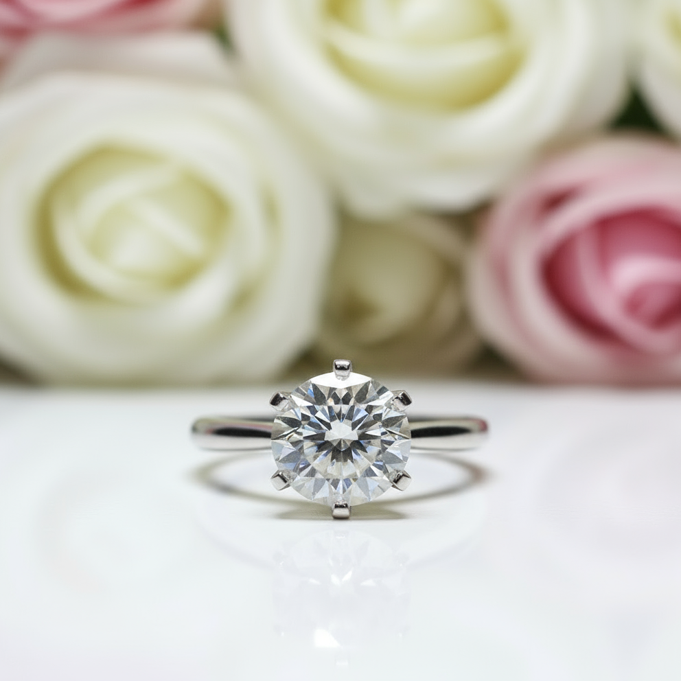 18K White Gold 5.0ct Round-Cut Sparkling Diamond Engagement Ring-Black Diamonds New York