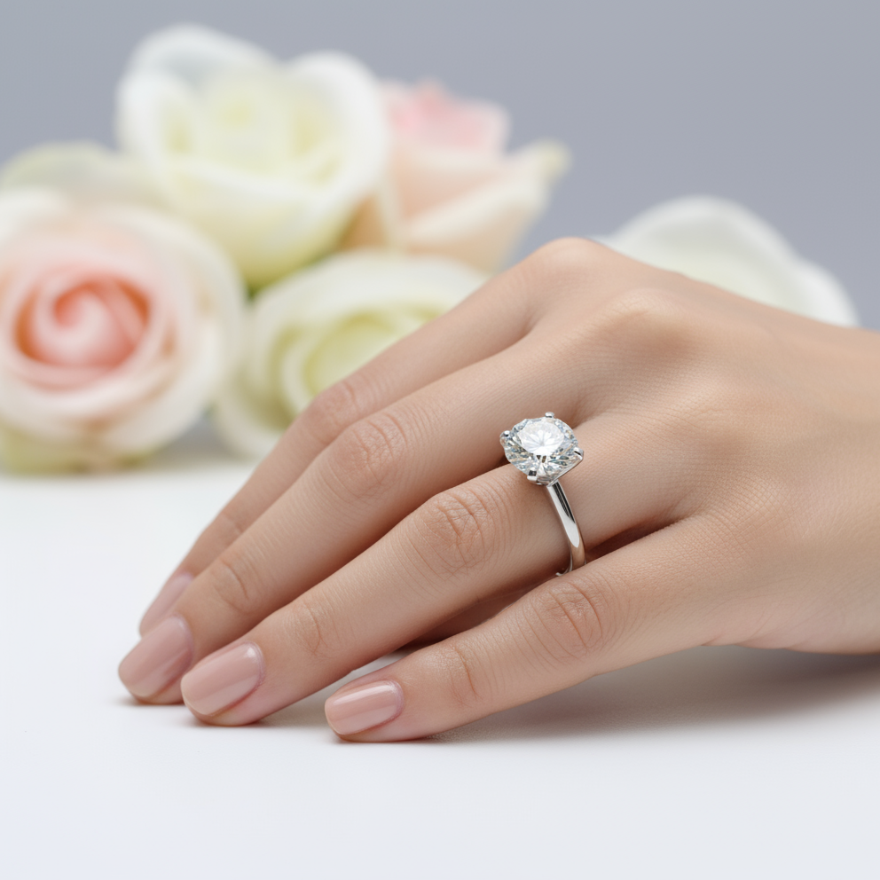 18K White Gold 5.0ct Round-Cut Sparkling Diamond Engagement Ring-Black Diamonds New York