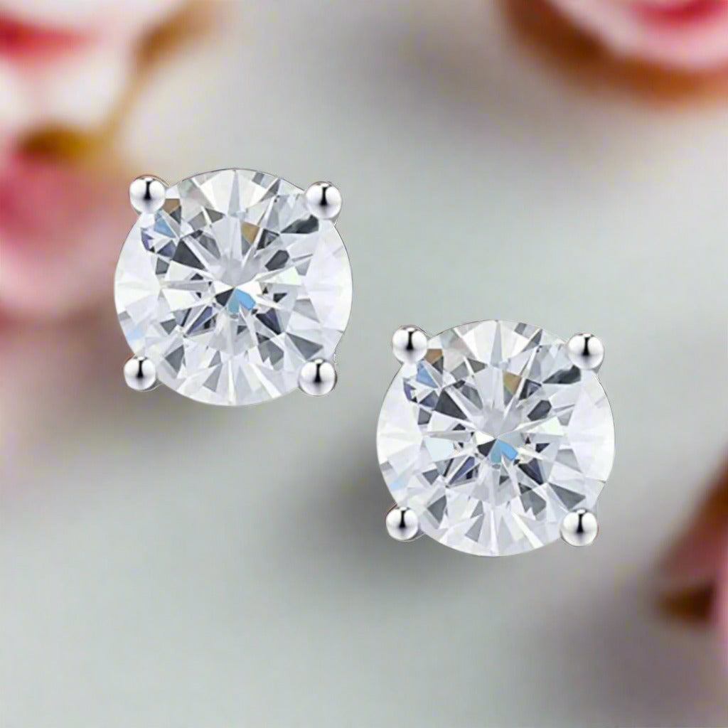 18k White Gold 6.5mm Diamond Earrings-Black Diamonds New York