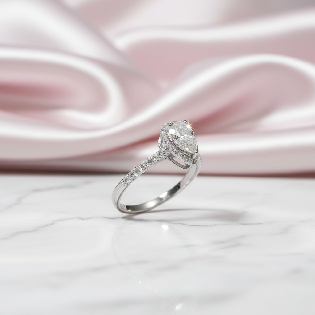 18K White Gold Pear Cut 1 Carat Diamond Option Water Drop Engagement Ring-Black Diamonds New York