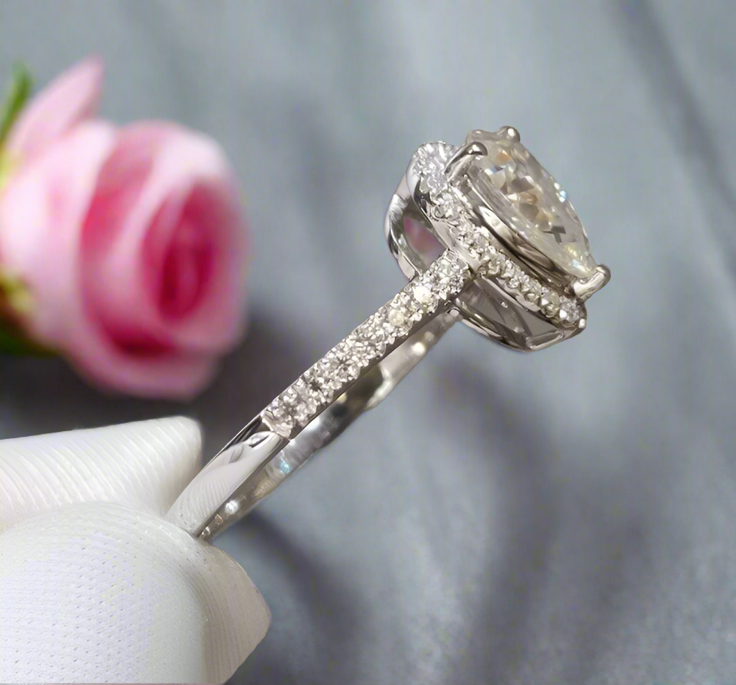 18K White Gold Pear Cut 1 Carat Diamond Water Drop Engagement Ring-Black Diamonds New York