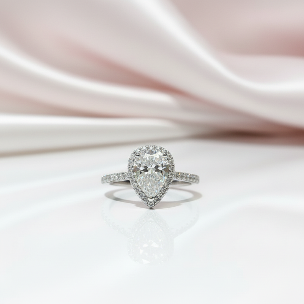 18K White Gold Pear Cut 1 Carat Diamond Option Water Drop Engagement Ring-Black Diamonds New York
