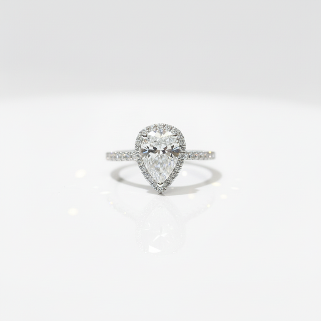 18K White Gold Pear Cut 1 Carat Diamond Option Water Drop Engagement Ring-Black Diamonds New York