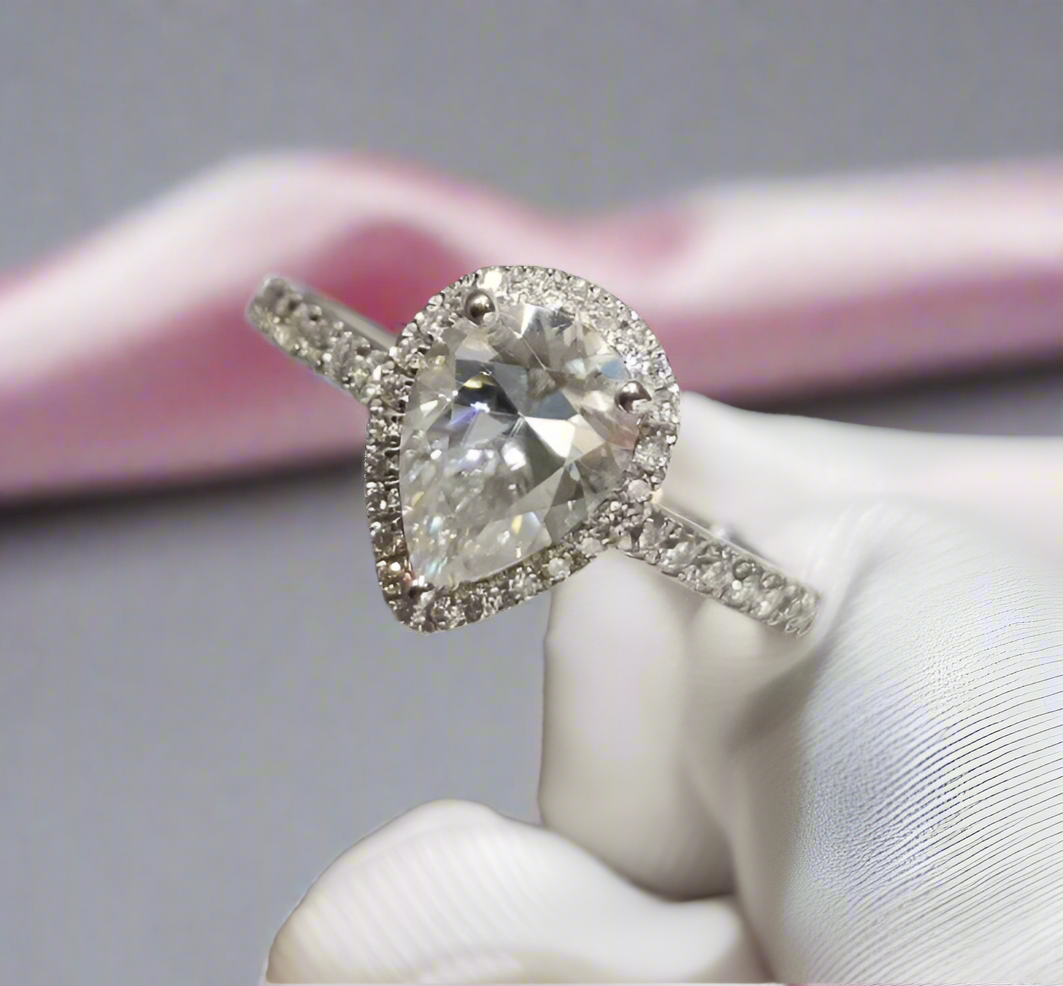 18K White Gold Pear Cut 1 Carat Diamond Water Drop Engagement Ring-Black Diamonds New York