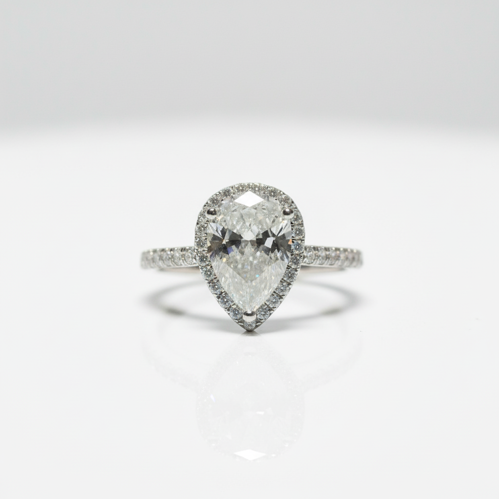 18K White Gold Pear Cut 1ct Diamond Option Water Drop Engagement Ring-Black Diamonds New York