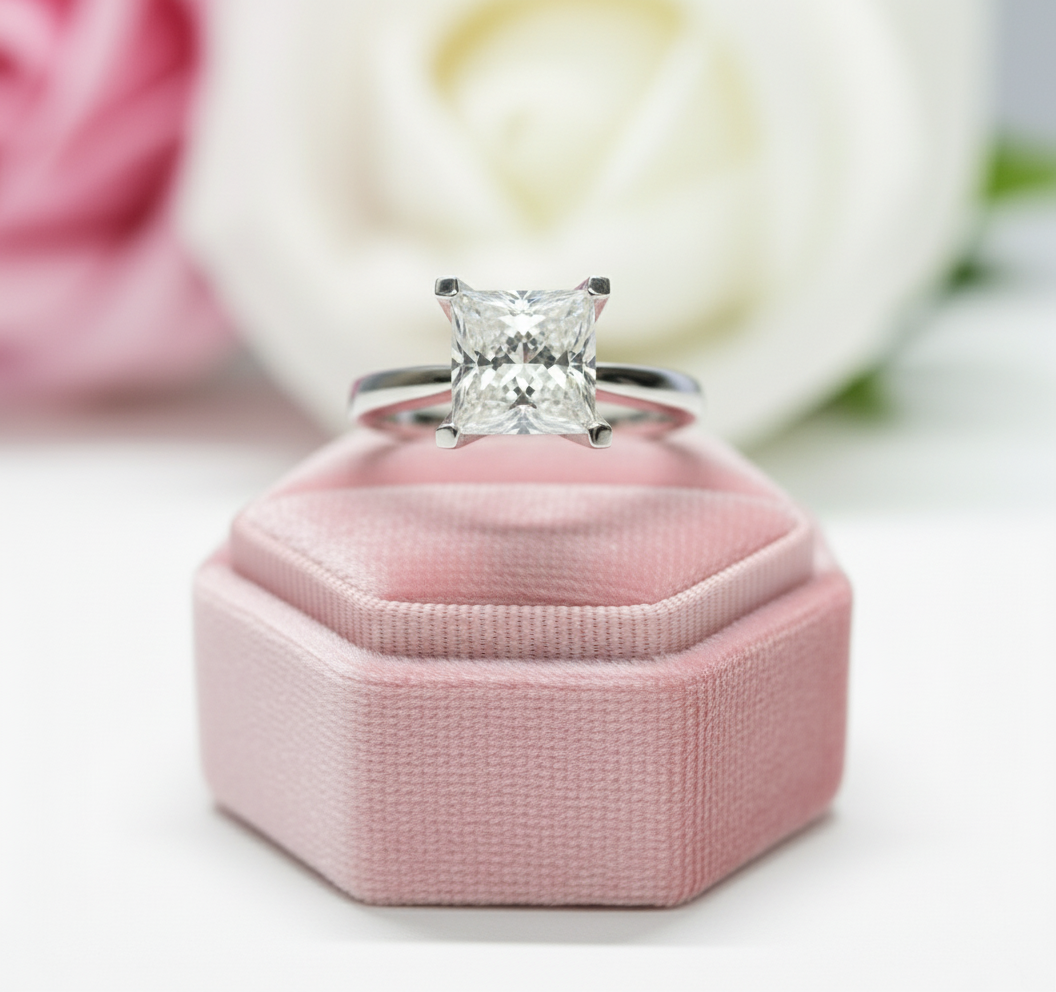18K White Gold Princess Cut 2 Carat Diamond Option Engagement Ring-Black Diamonds New York
