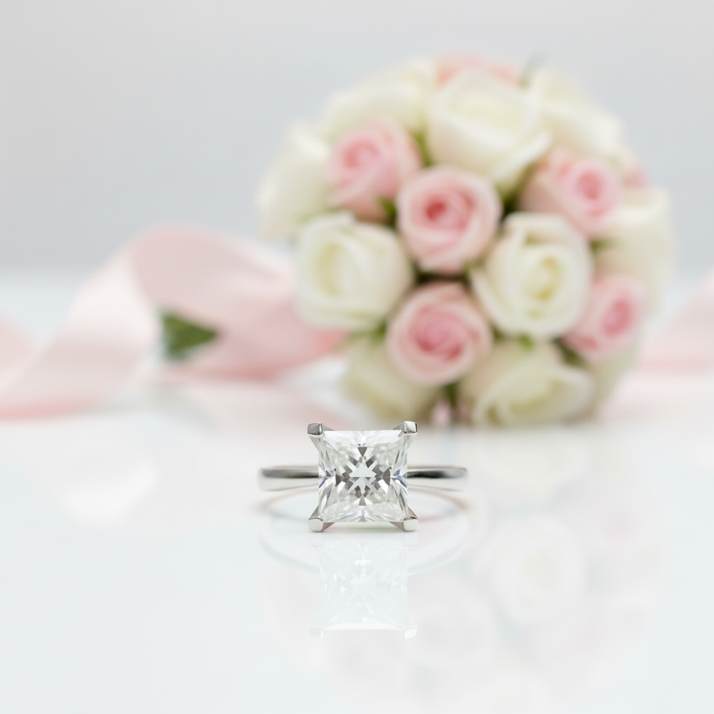 18K White Gold Princess Cut 2 Carat Diamond Option Engagement Ring-Black Diamonds New York