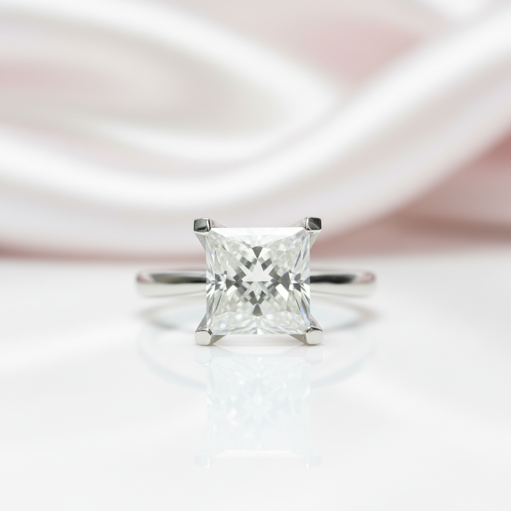 18K White Gold Princess Cut 2 Carat Diamond Option Engagement Ring-Black Diamonds New York