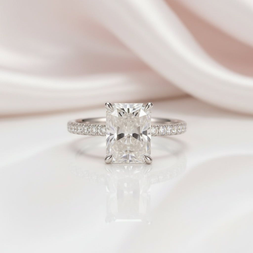 18k White Gold Radiant Cut 3.0 Ct Diamond Option Hidden Halo Engagement Ring-Black Diamonds New York