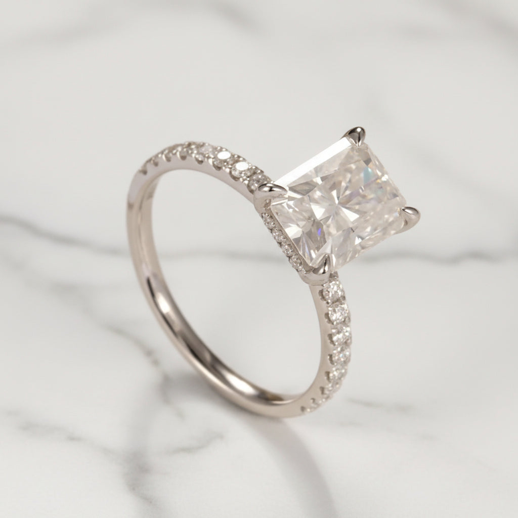 18k White Gold Radiant Cut 3.0 Ct Diamond Option Hidden Halo Engagement Ring-Black Diamonds New York