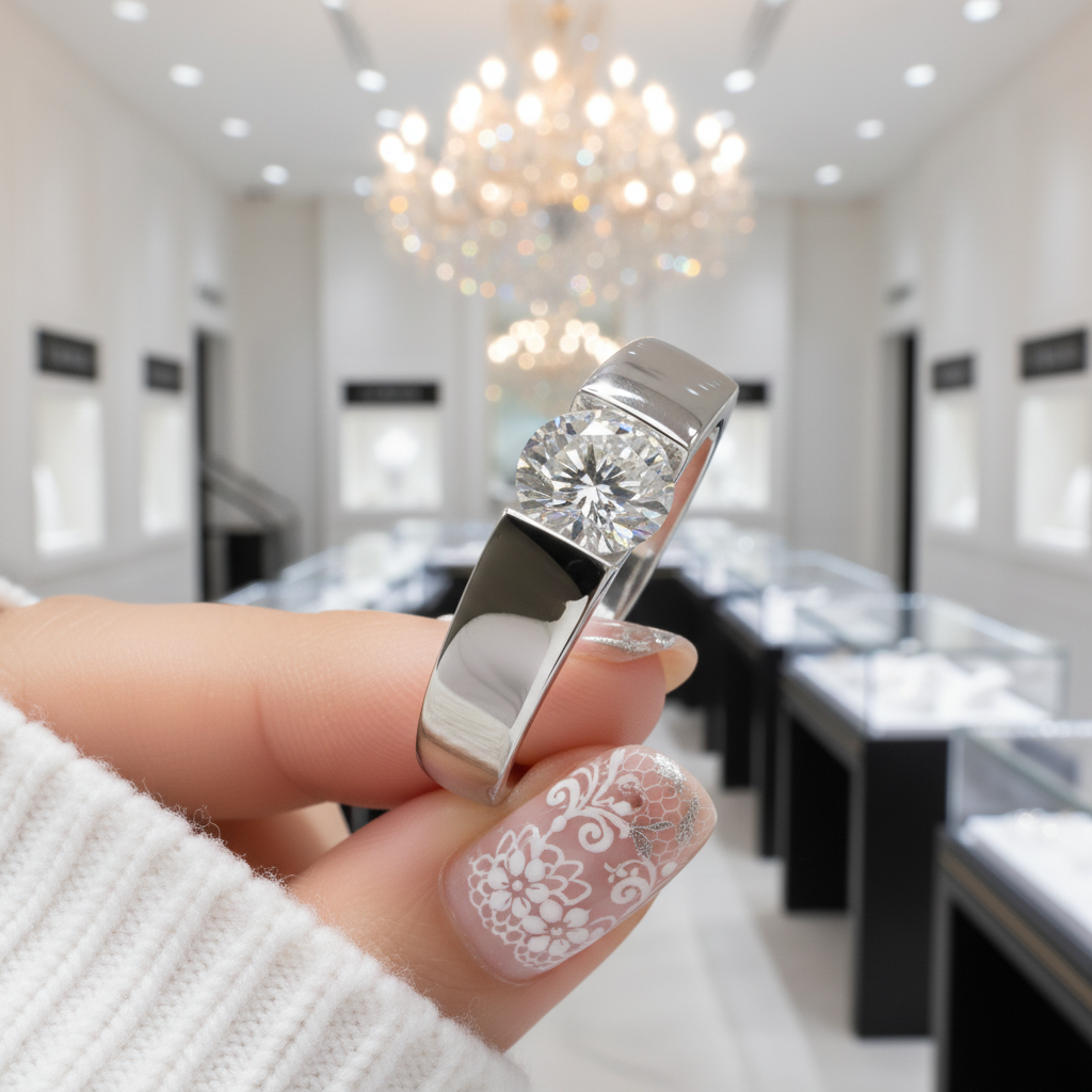 18k White Gold Round Cut 0.5 Carat 5mm Diamond Men's Ring-Black Diamonds New York