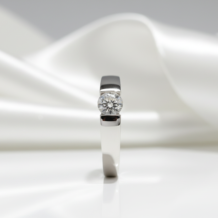 18k White Gold Round Cut 0.5 Carat 5mm Diamond Option Men's Ring-Black Diamonds New York