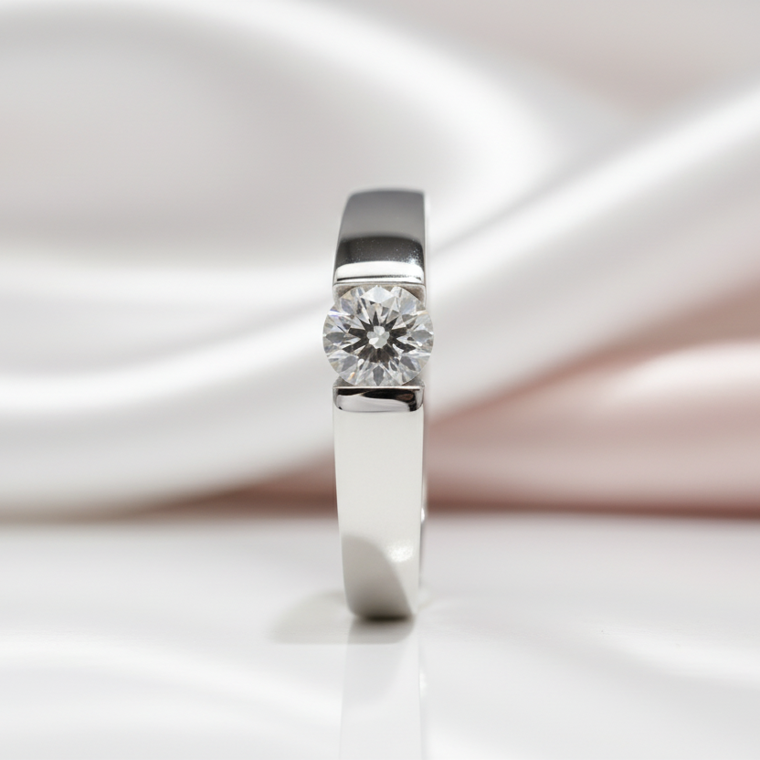 18k White Gold Round Cut 0.5 Carat 5mm Diamond Option Men's Ring-Black Diamonds New York