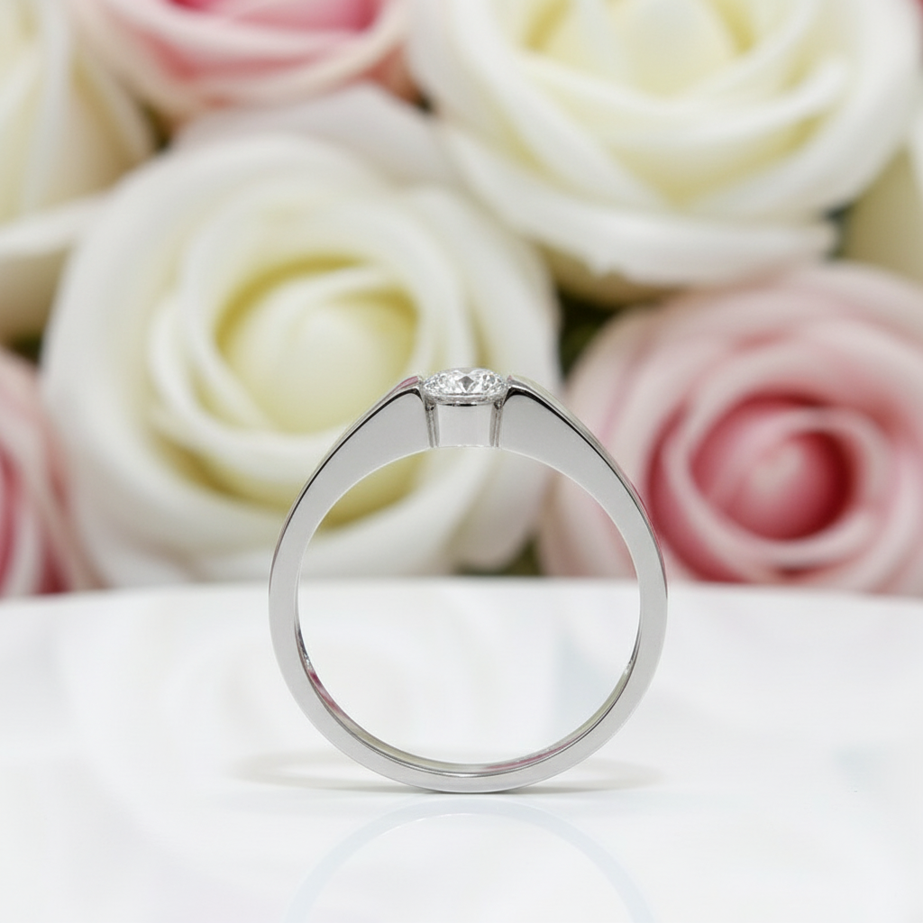 18k White Gold Round Cut 0.5 Carat 5mm Diamond Men's Ring-Black Diamonds New York